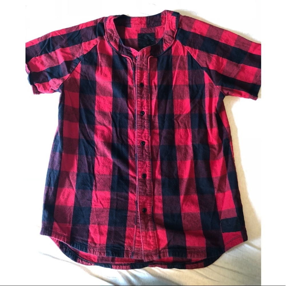 On The Byas Red & Black Plaid Button Down Shirt